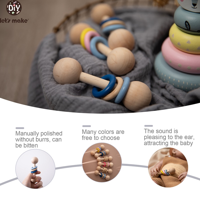 Let's Make Baby Beech Wooden Rattle 1pc Hemu Rattle Soother Teether Molar Toy Safe Without FPA Musical Chew Montessori Toys